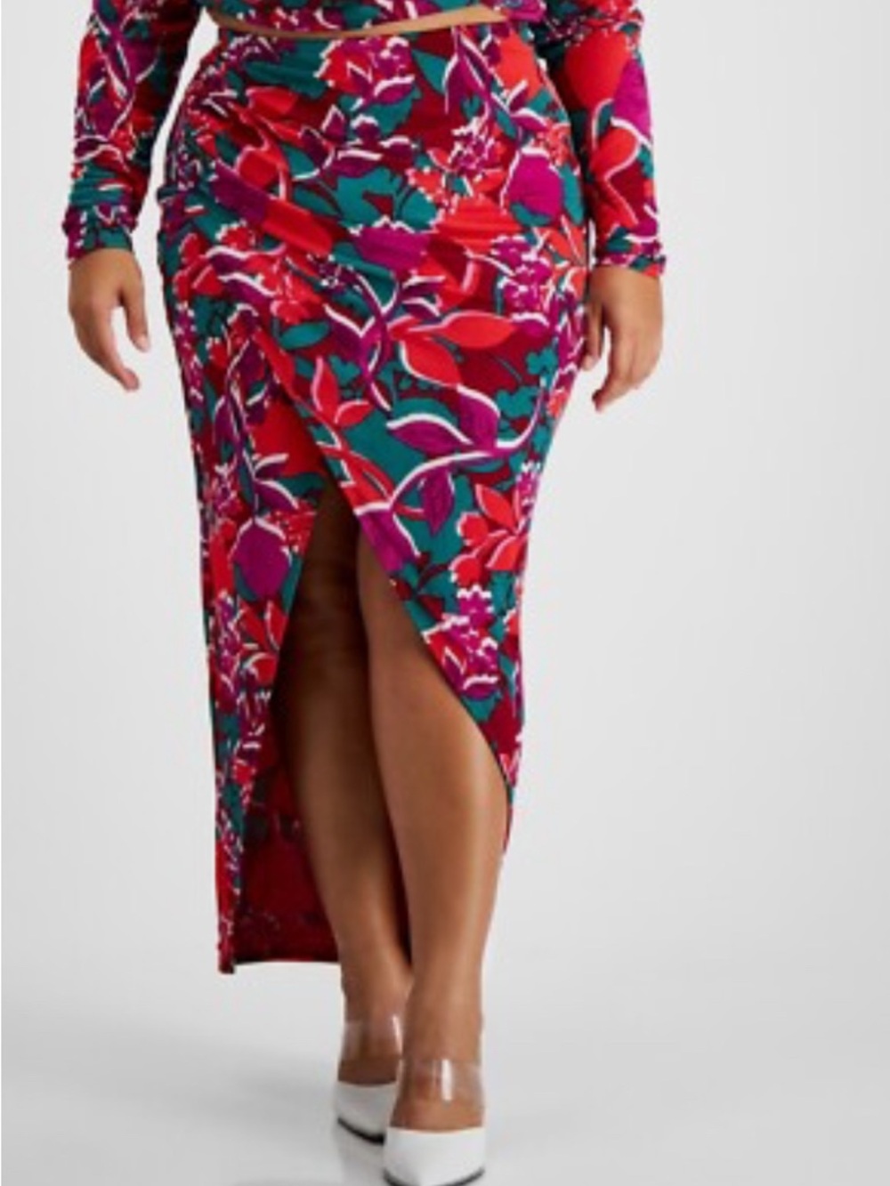 Women’s Red Floral Wrap Maxi Skirt